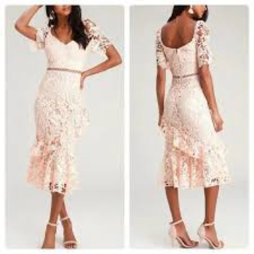 NWOT - Briarwood Blush Pink Lace Ruffled Midi Dress